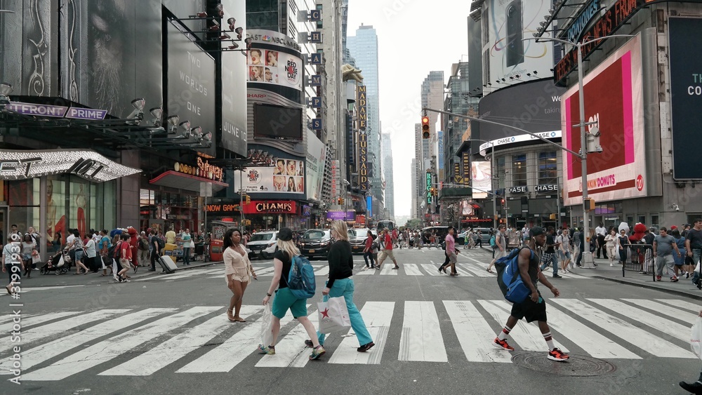 People Walking On Road In City - obrazy, fototapety, plakaty 