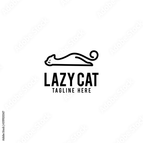 lazy cat logo design. Cat with lazy expression vector illustration for pet company graphic template