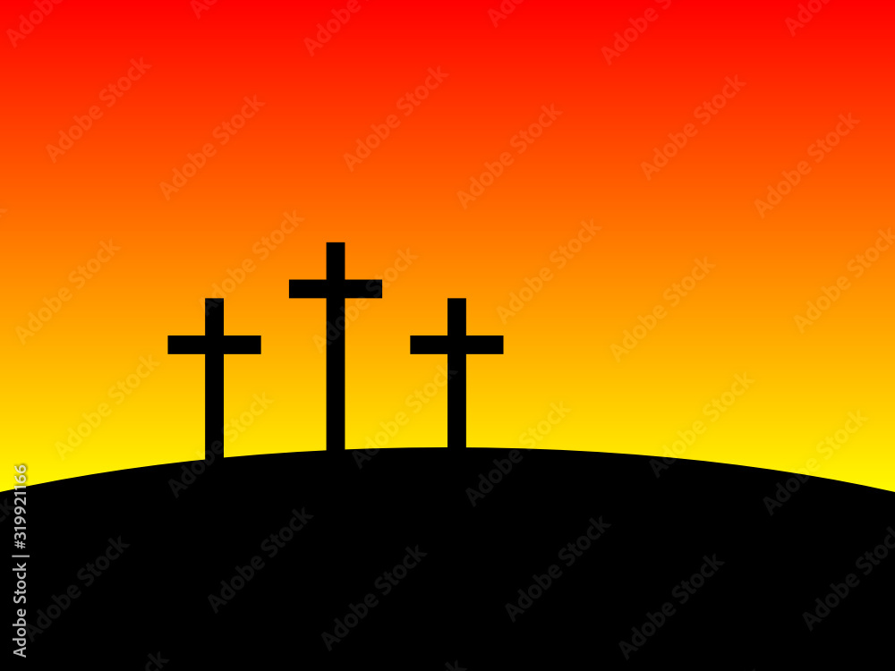 Three black crosses with red and yellow background Three black crosses with red and yellow background