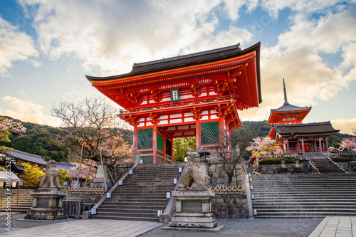 deva gate of Kiyomizu-dera in kyoto, Japan (The foreign text is mean Kiyomizu-dera in English) photo