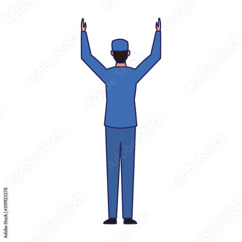 car mechanic with arms up icon, colorful design