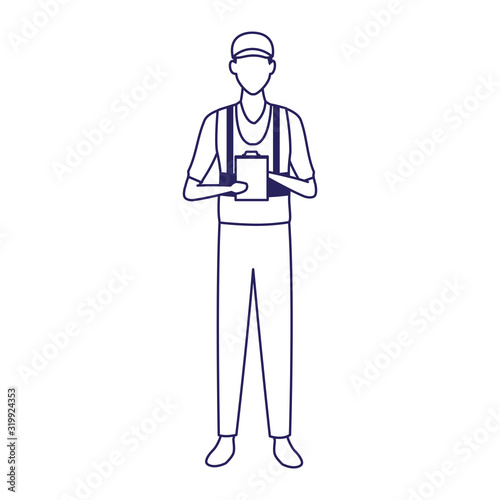 avatar mechanic standing icon, flat design