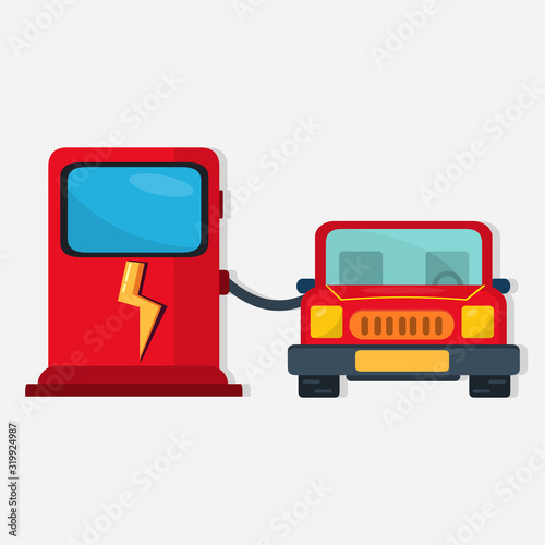 electric cars refuel on electric station for eco friendly concept vector illustration