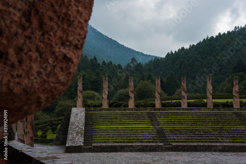 Temoaya, Mexico State,Toluca / Mexico -Sep 08 2018 Wonderful Otomi ceremonial center panoramic view, enormous sculptures acting as guards. photo