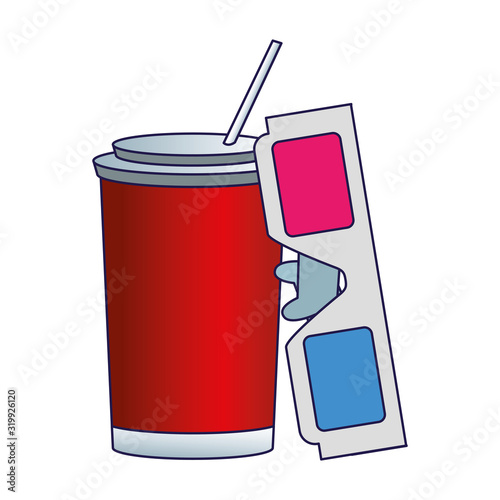 soda cup and 3d glasses icon, colorful design