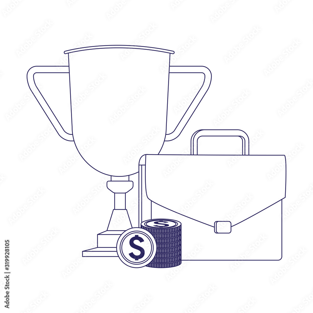 trophy cup with portfolio and money coins trophy cup with portfolio and money coins
