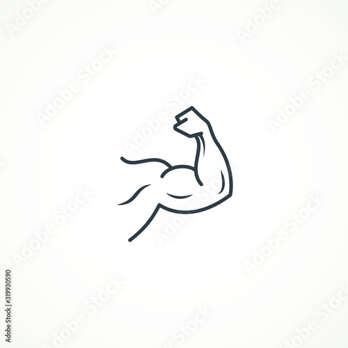 Flexing bicep muscle arm strength or power line editable strok vector icon for exercise. biceps musclar arm icon isolated on white background. Sport and fitness symbol