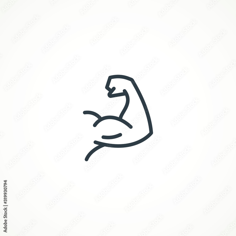 Flexing bicep muscle arm strength or power line editable strok vector
