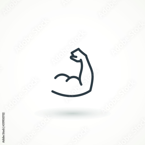Flexing bicep muscle arm strength or power line editable strok vector icon for exercise. biceps musclar arm icon isolated on white background. Sport and fitness symbol