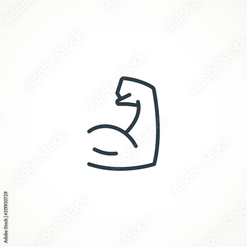 Leinwand Poster Flexing bicep muscle arm strength or power line editable strok vector icon for exercise