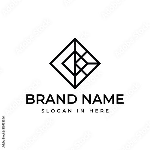 Photo conner stone with line art style logo vector design illustration