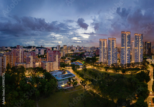 April 2019 Tiong Bahru Park during late afternoon with cloudy sky overlook to west of Singapore