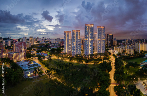 April 2019 Tiong Bahru Park during late afternoon with cloudy sky overlook to west of Singapore © Huntergol