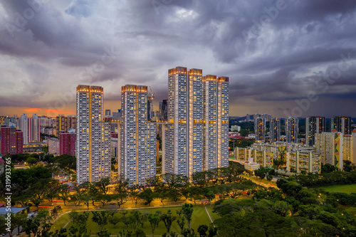 Title  April 2019 Tiong Bahru Park during late afternoon with cloudy sky overlook to west of Singapore