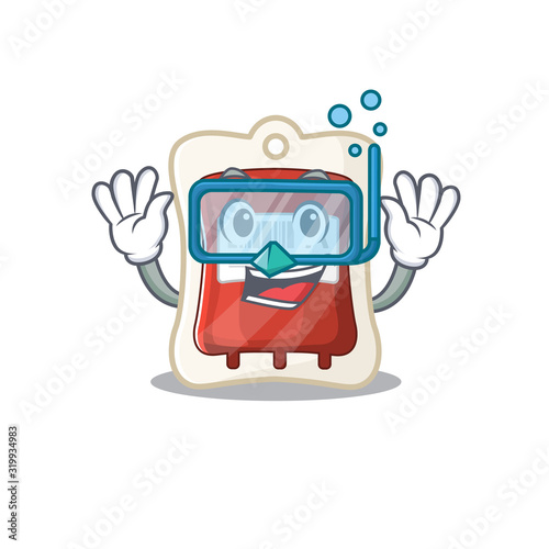 cartoon character of blood bag wearing Diving glasses
