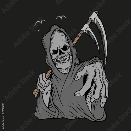 grim reaper hand drawing,isolated easy to edit