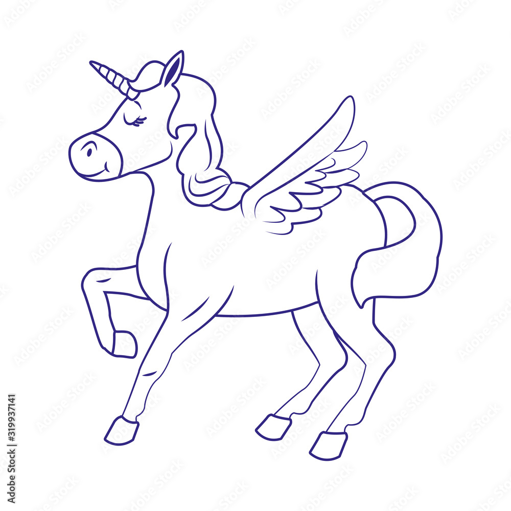 cartoon cute unicorn icon, flat design