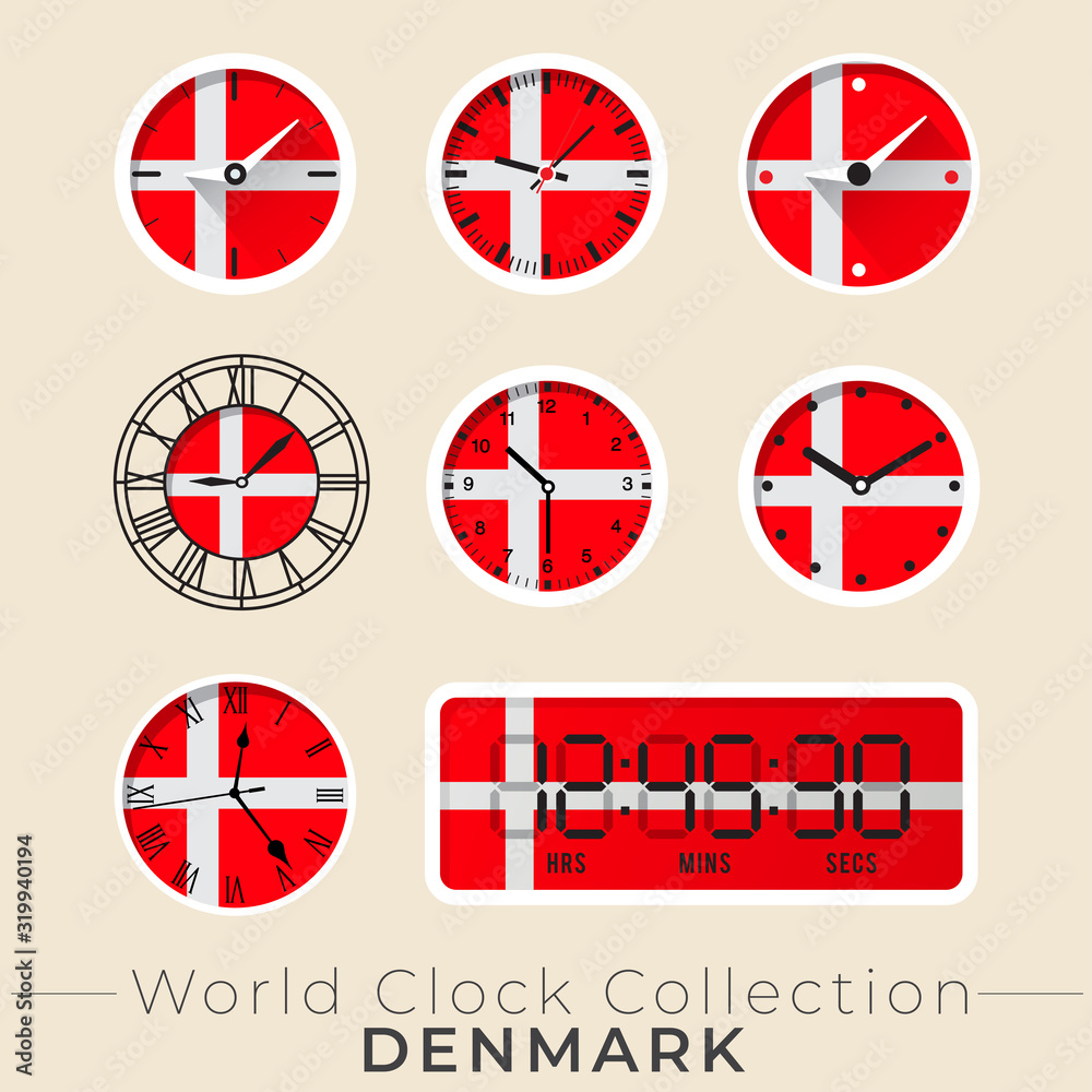 Set of national flag clock : Vector Illustration