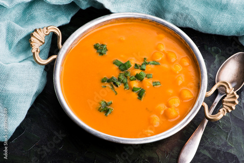 Vegetarian food is without meat: soup with chickpeas