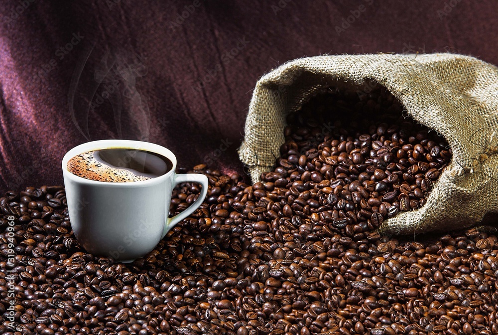 Naklejka premium cup of coffee and beans
