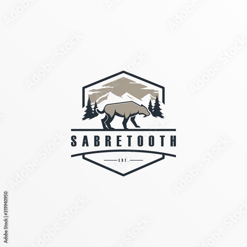 Vector Logo Illustration Saber Tooth Vintage Badge