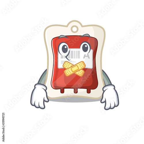 a silent gesture of blood bag mascot cartoon character design