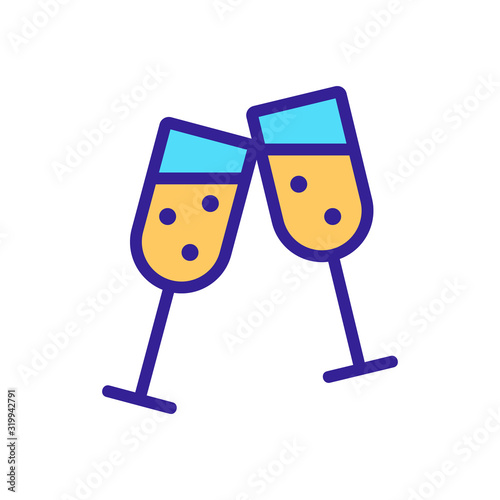 glasses of champagne icon vector. A thin line sign. Isolated contour symbol illustration
