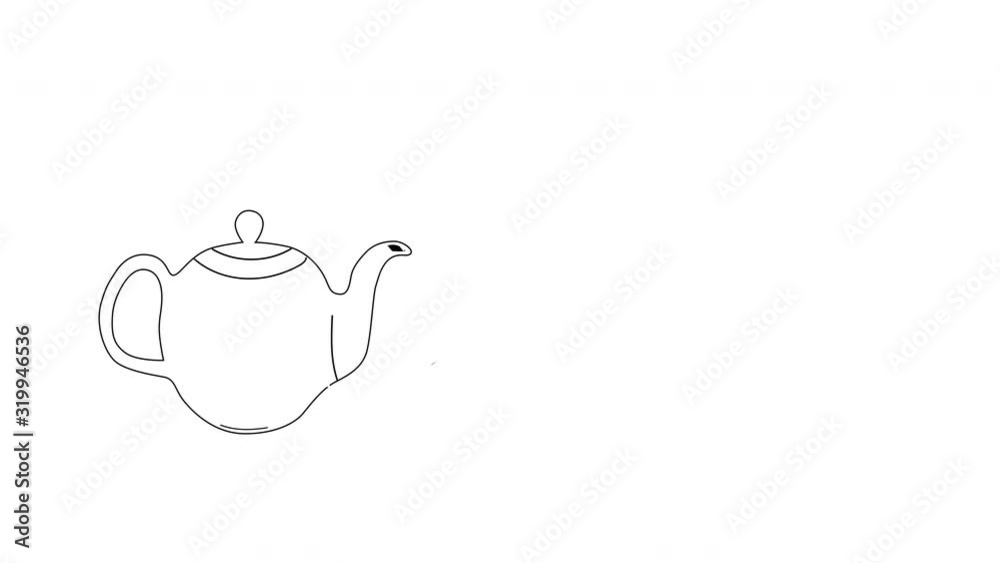 Self drawing sketch animation of teapot and steaming cup of tea. Concept of healthy hot drink. Line art, animation, doodle. White background. Copy space. Self drawing sketch animation of teapot and steaming cup of tea. Concept of healthy hot drink. Line art, animation, doodle. White background. Copy space.