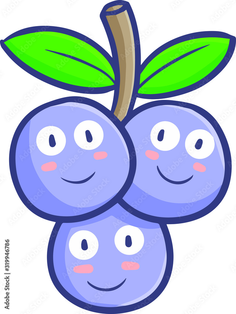 Obraz premium Funny and cute three purple grapes characters smiling happily