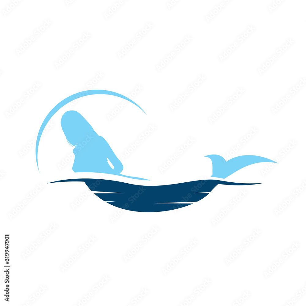 silhouette of beautiful mermaid logo with tail on the beach pose background silhouette of beautiful mermaid logo with tail on the beach pose background