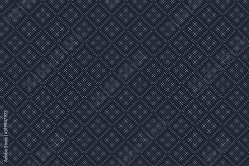 Seamless geometric pattern based on Thai hill tribe embroidery. Indigo and light blue texture on midnight blue background. Idea for printing on fabric or wallpaper.