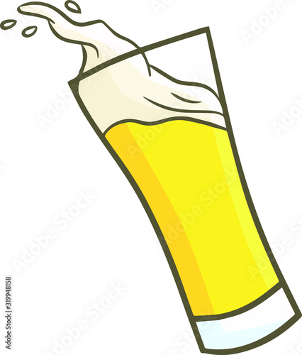 Funny and cute beer in a tall glass starting to spill out