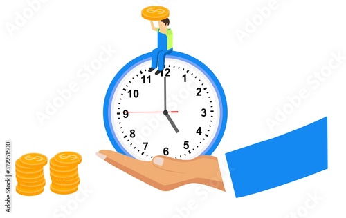Concept time management, Money saving. Times is money. Business administartion,  financial investments  Time management planning, clock on the hand