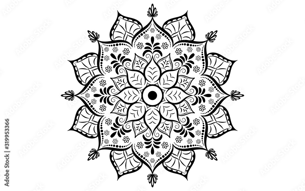 Circular pattern flower of mandala with black and white,Vector mandala ...