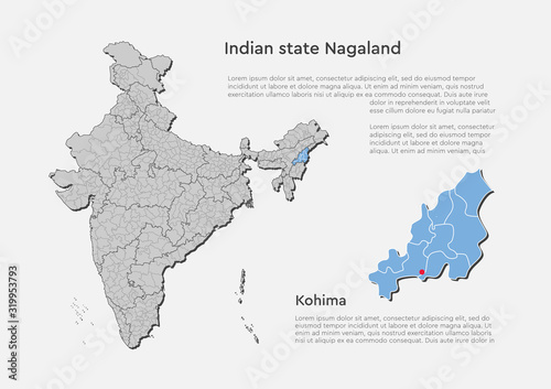 India country map and Nagaland state template