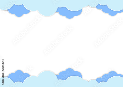 Clouds with blue sky background scenery with copy space.Origami style.Paper craft.Design for template ,web banner ,brochure or wallpaper.Vector.Illustration.