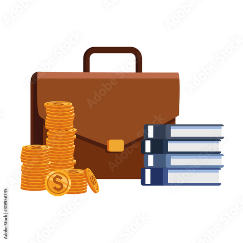 Vászonkép business portfolio with books and money coins, colorful design