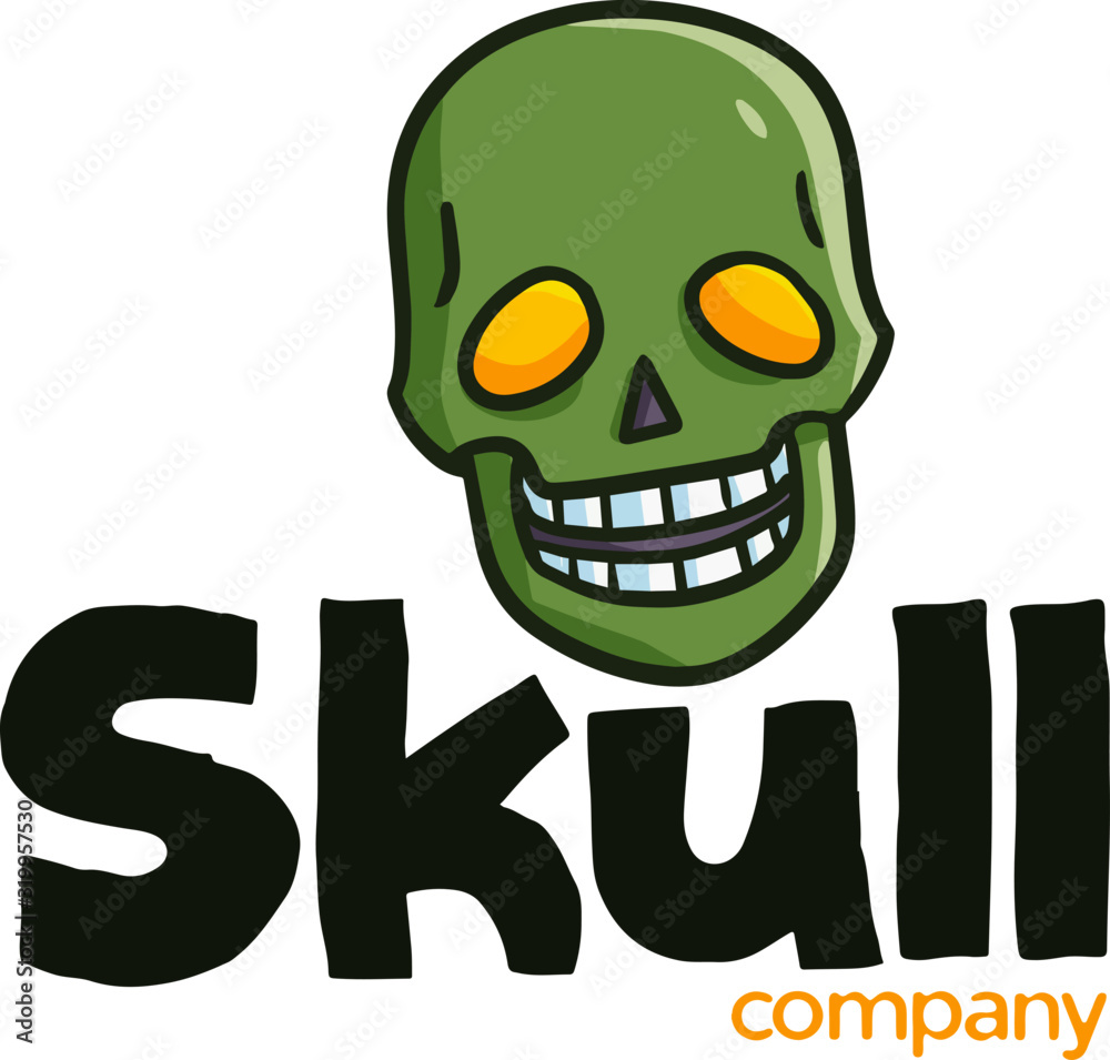 Fototapeta premium Cute and funny logo for green skull store or company