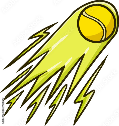 Funny and cute tennis ball flying with high speed, just like meteor