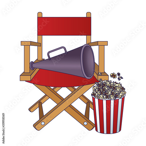 directors chair with directors megaphone and pop corn bucket