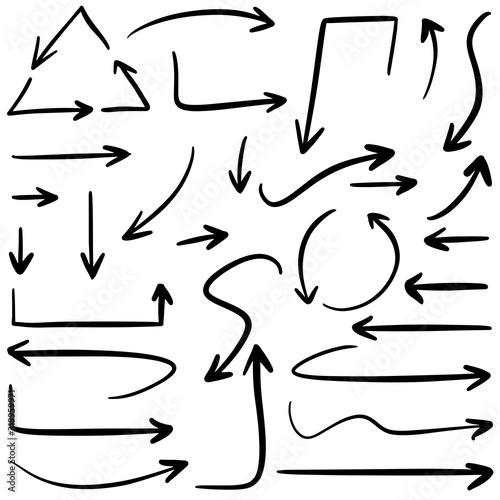 Set of Hand drawn vector arrows  doodle on white background.design element vector illustration.