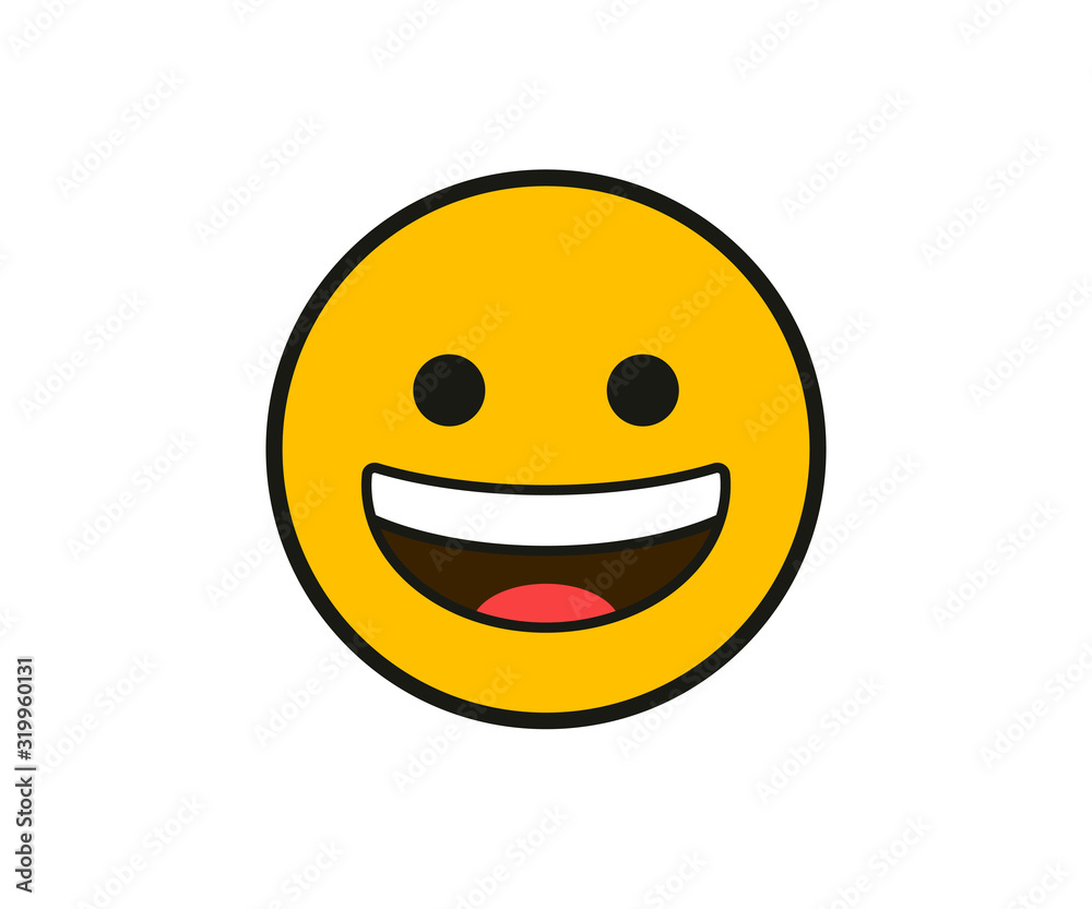 Fototapeta premium Emoticon. Smiling with the upper white teeth face in flat style on white background