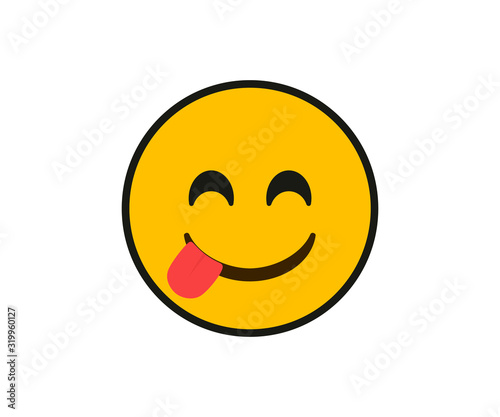Emoticon. Smiling and tasting food face with tongue out in flat style on white background