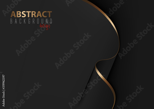 Black Abstract Background with Wavy Paper with Golden Border - Elegant Luxurious Graphic Illustration for Your Projects, Vector