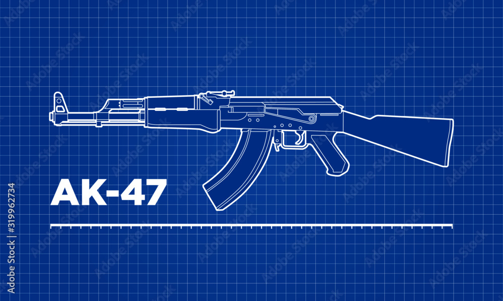 AK-47 Kalashnikov machine gun blueprint vector illustration. Stock Vector |  Adobe Stock