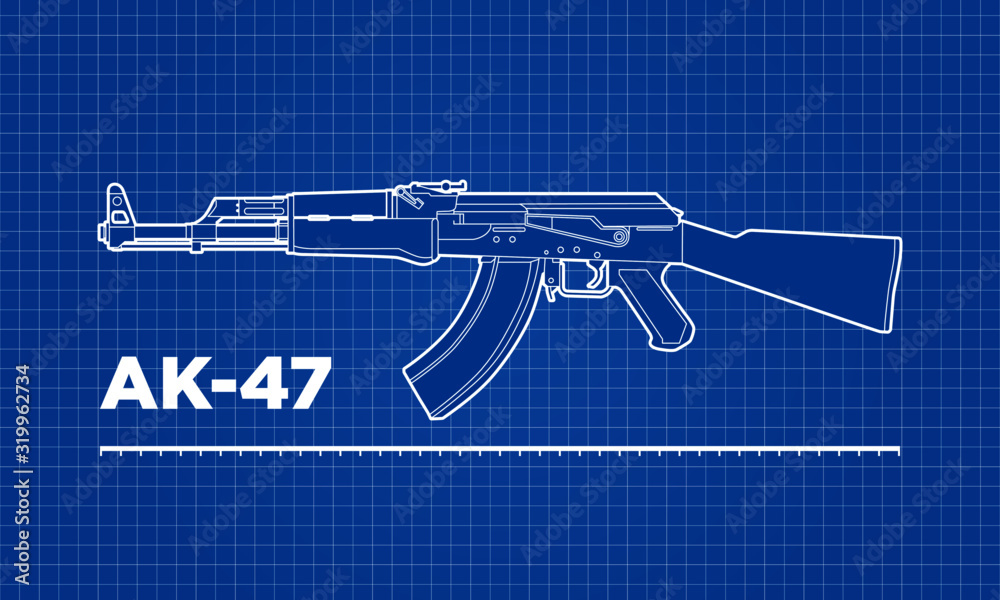 AK 47 Kalashnikov Machine Gun Blueprint Vector Illustration Stock AK 47 Kalashnikov Machine Gun Blueprint Vector Illustration Stock