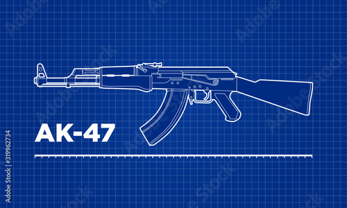 AK-47 Kalashnikov machine gun blueprint vector illustration.