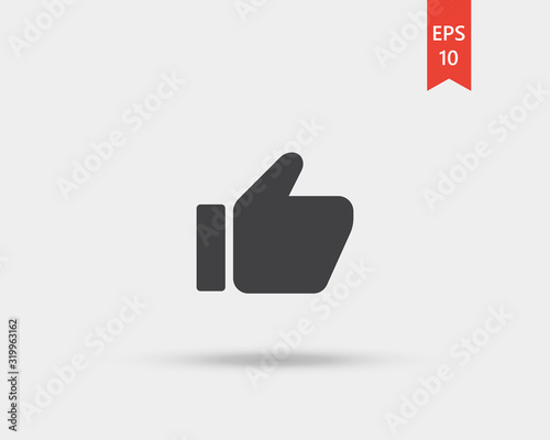 Thump up icon, like button vector web icon isolated on white background, EPS 10, top view	