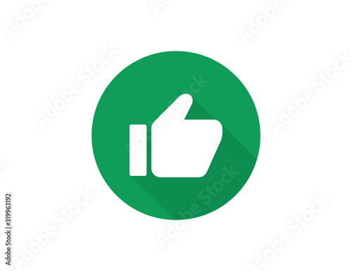 Thump up icon, like button vector web icon isolated on green background, EPS 10, top view	