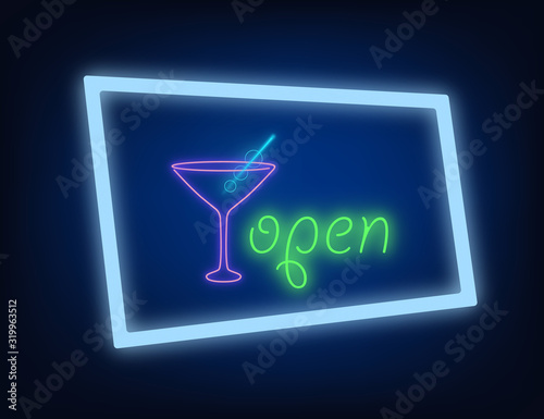 Neon open sign in corner shape on a wall	